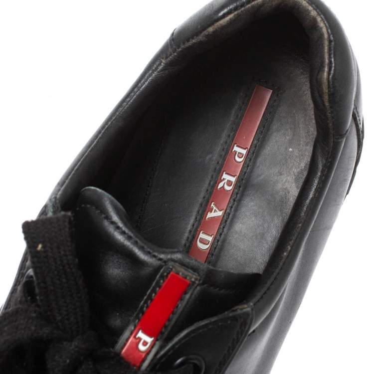 Pre Owned Prada Sports Black Leather Lace Low Top Sneakers Size 42
