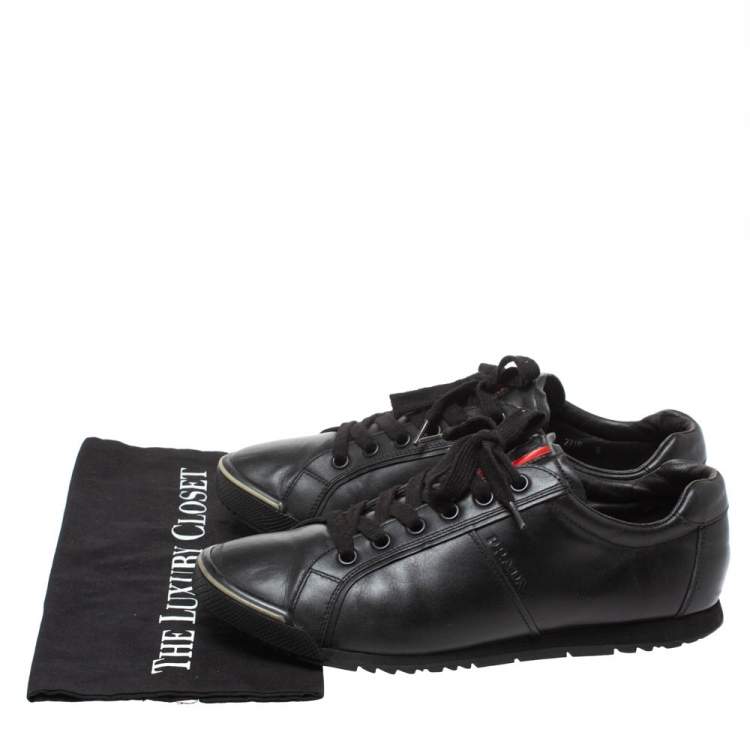 Pre Owned Prada Sports Black Leather Lace Low Top Sneakers Size 42