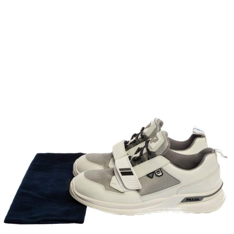 Pre Owned Prada White Leather And Mesh  Mechano Low Top Sneakers Size 44