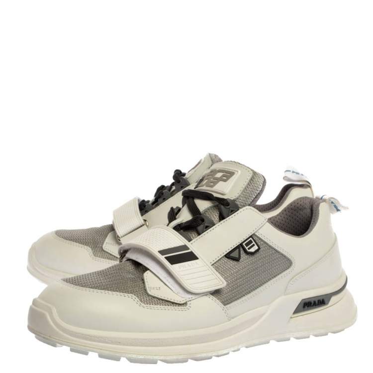 Pre Owned Prada White Leather And Mesh  Mechano Low Top Sneakers Size 44