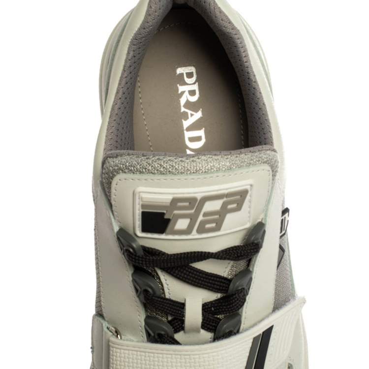 Pre Owned Prada White Leather And Mesh  Mechano Low Top Sneakers Size 44