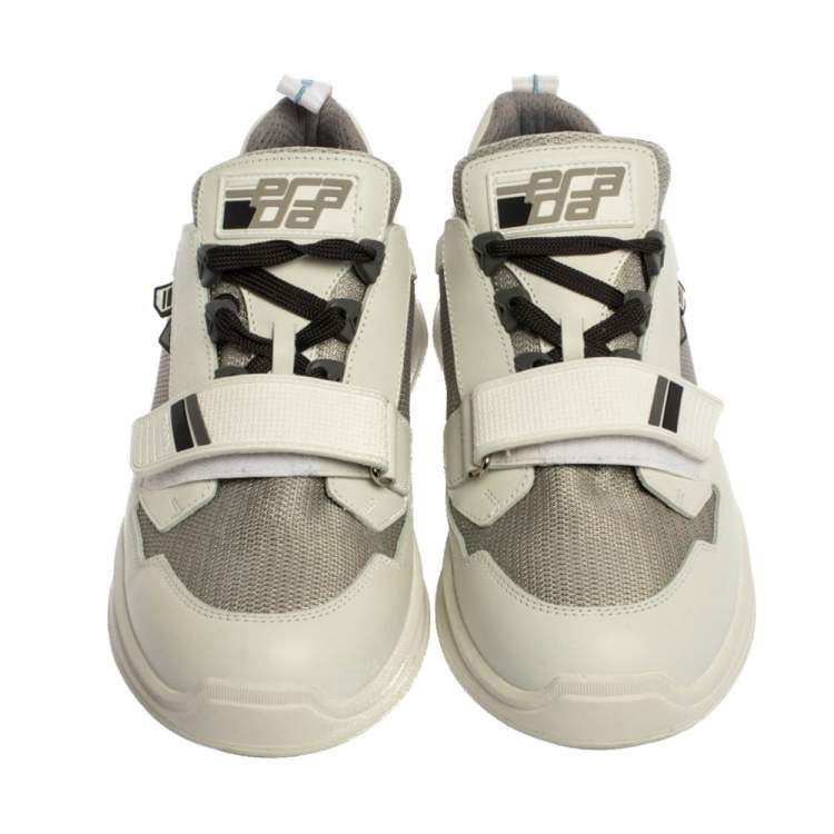 Pre Owned Prada White Leather And Mesh  Mechano Low Top Sneakers Size 44