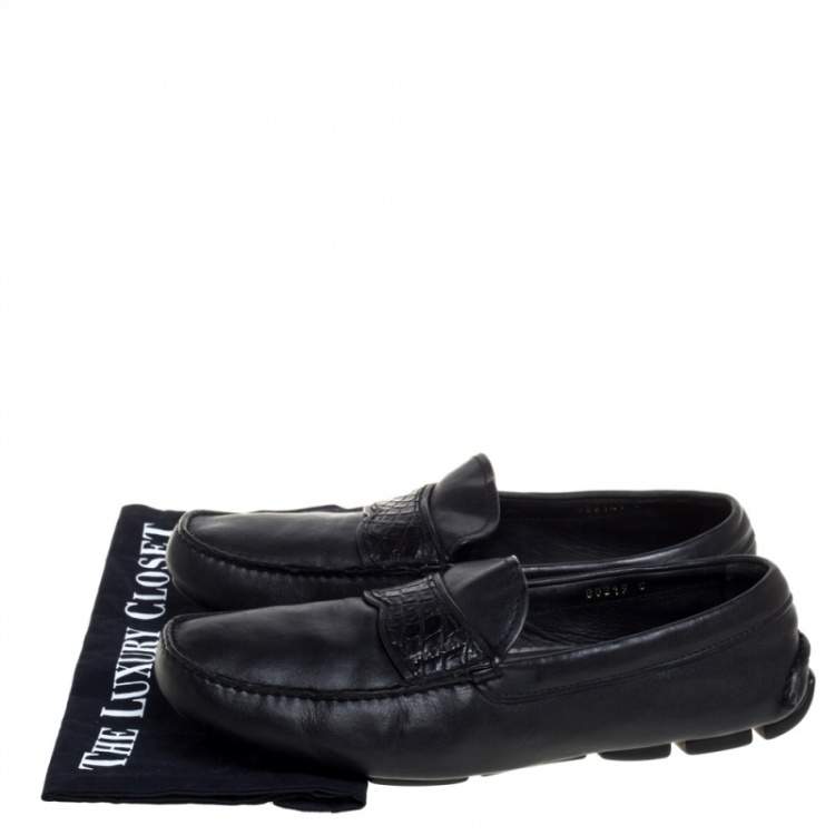 Pre Owned Prada Black Leather Slip On Loafers Size 42