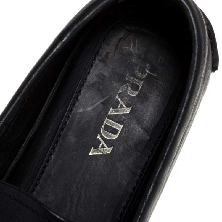 Pre Owned Prada Black Leather Slip On Loafers Size 42