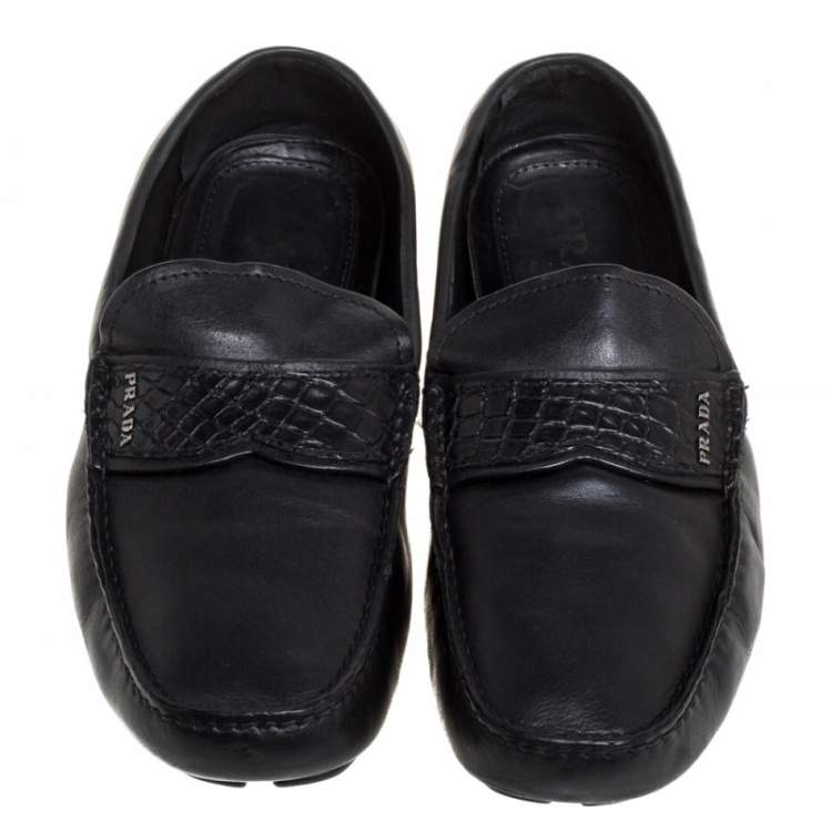 Pre Owned Prada Black Leather Slip On Loafers Size 42