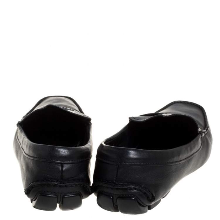 Pre Owned Prada Black Leather Slip On Loafers Size 42
