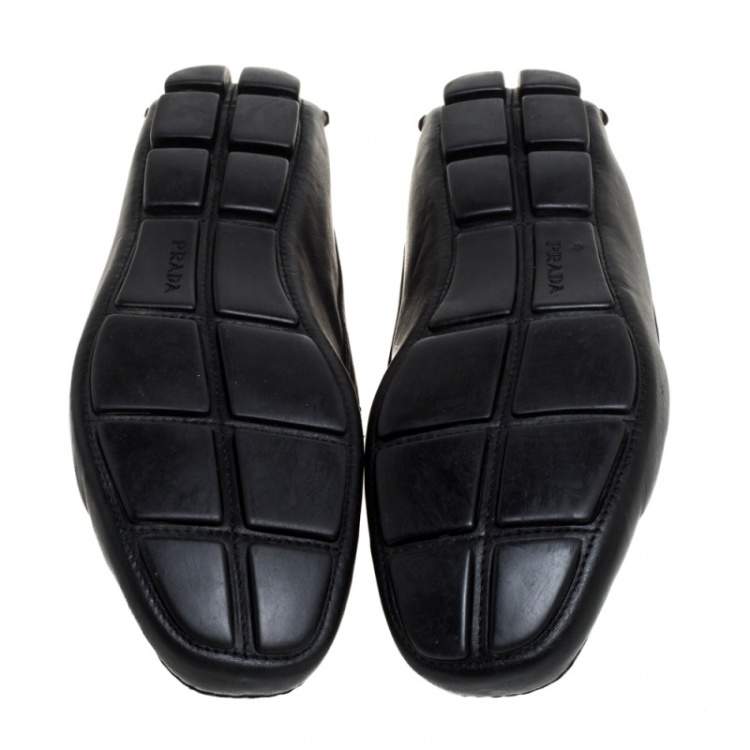 Pre Owned Prada Black Leather Slip On Loafers Size 42