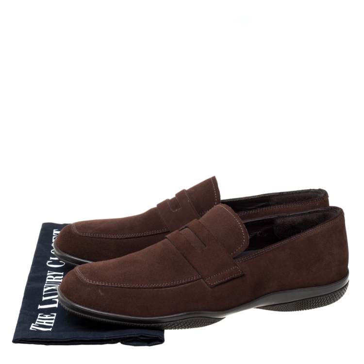 Pre Owned Prada Brown Suede Leather Slip On Loafers Size 40