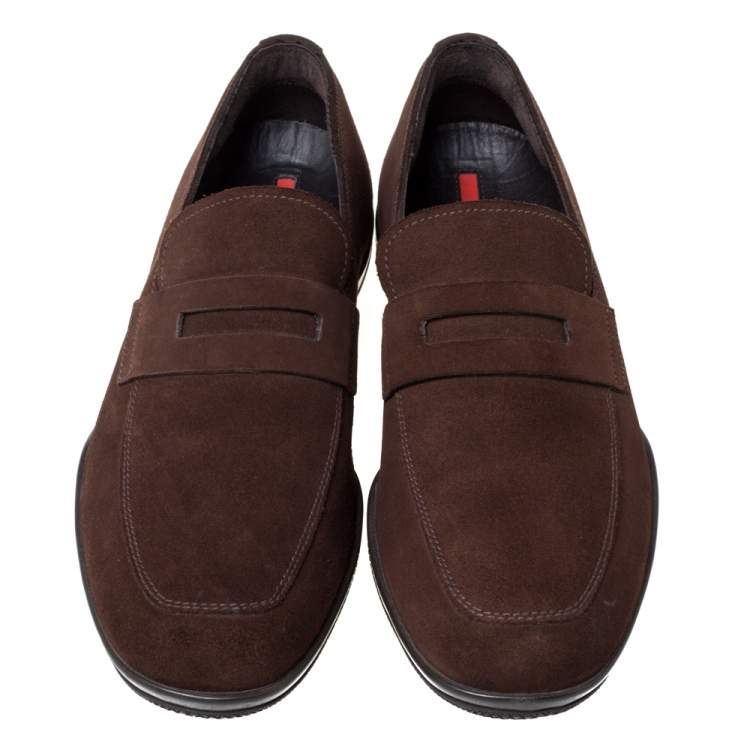 Pre Owned Prada Brown Suede Leather Slip On Loafers Size 40