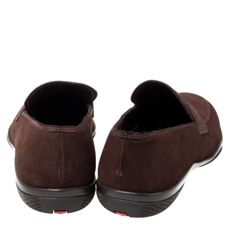 Pre Owned Prada Brown Suede Leather Slip On Loafers Size 40