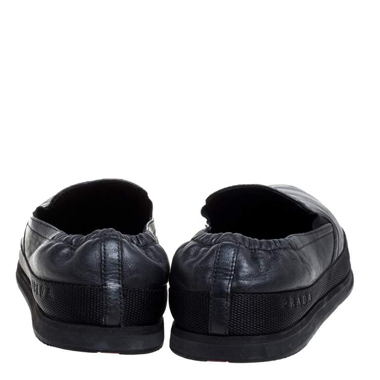 Pre Owned Prada Black Leather Slip On Sneakers Size 41