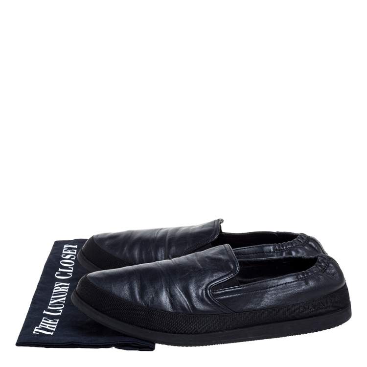 Pre Owned Prada Black Leather Slip On Sneakers Size 41