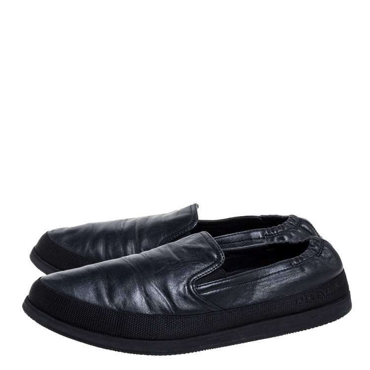 Pre Owned Prada Black Leather Slip On Sneakers Size 41