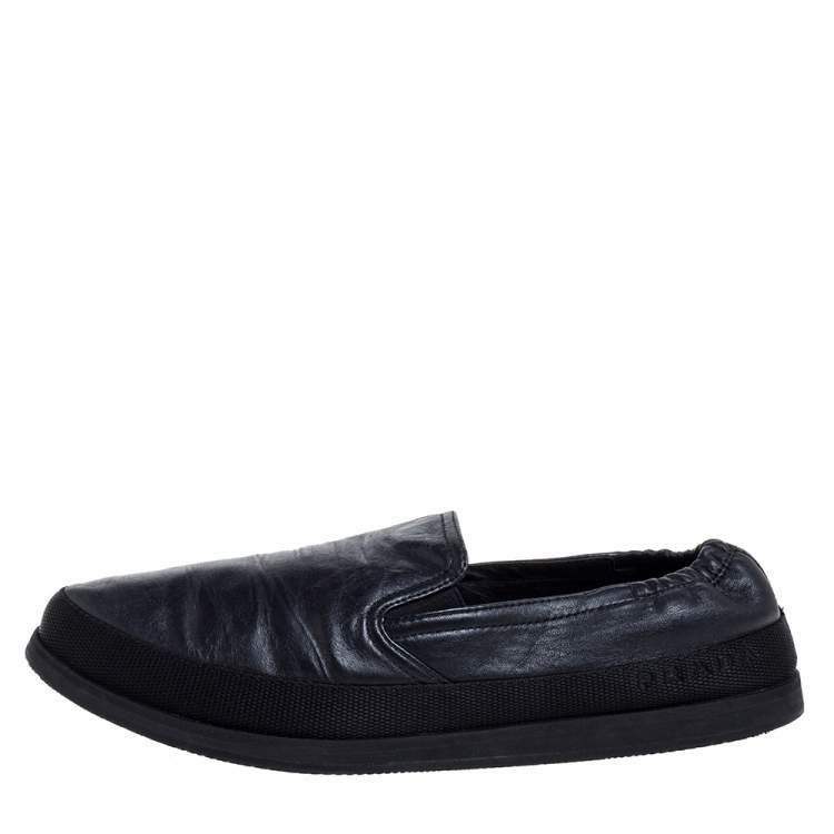 Pre Owned Prada Black Leather Slip On Sneakers Size 41