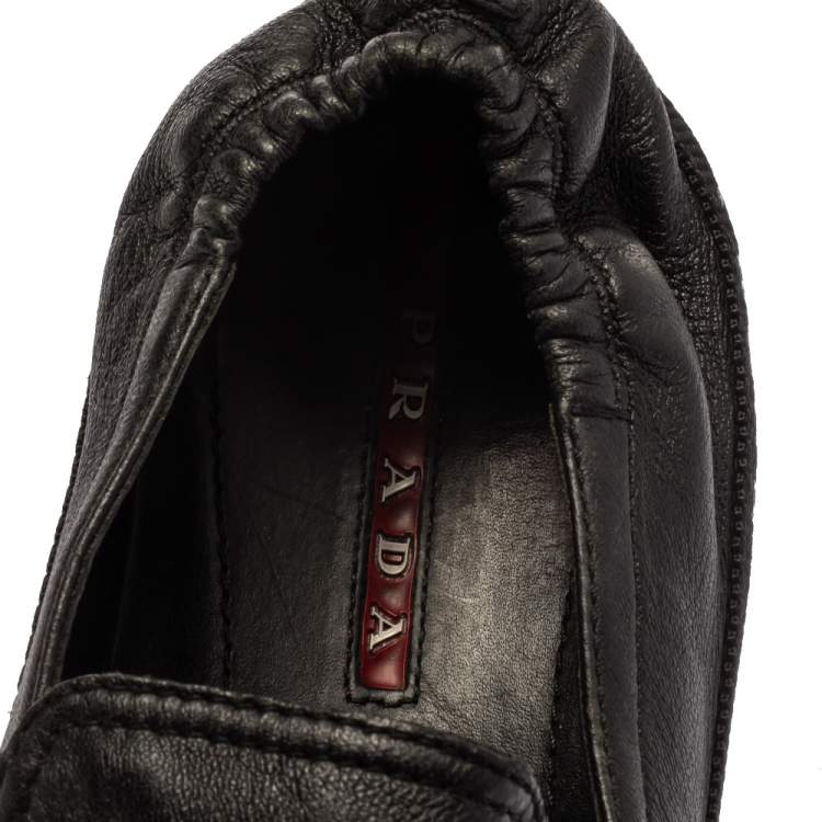 Pre Owned Prada Black Leather Scrunch Slip On Sneakers Size 43