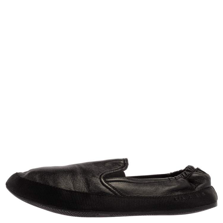 Pre Owned Prada Black Leather Scrunch Slip On Sneakers Size 43
