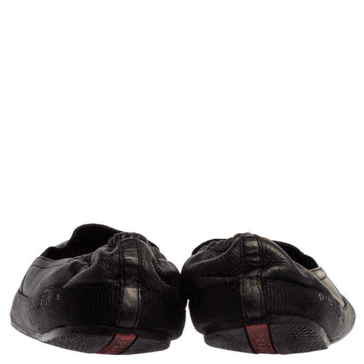 Pre Owned Prada Black Leather Scrunch Slip On Sneakers Size 43