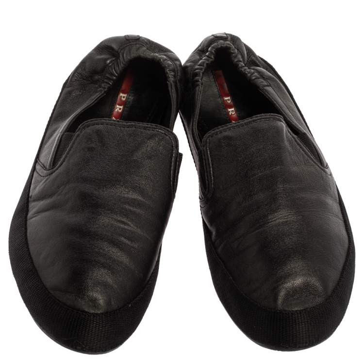 Pre Owned Prada Black Leather Scrunch Slip On Sneakers Size 43