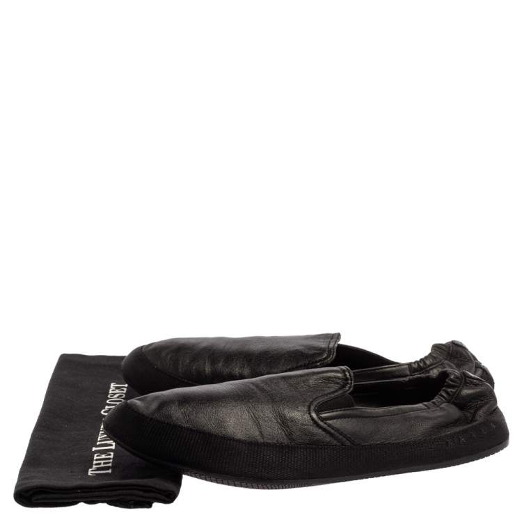 Pre Owned Prada Black Leather Scrunch Slip On Sneakers Size 43