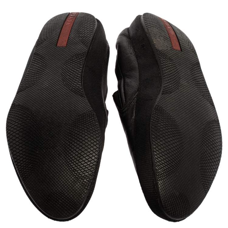 Pre Owned Prada Black Leather Scrunch Slip On Sneakers Size 43