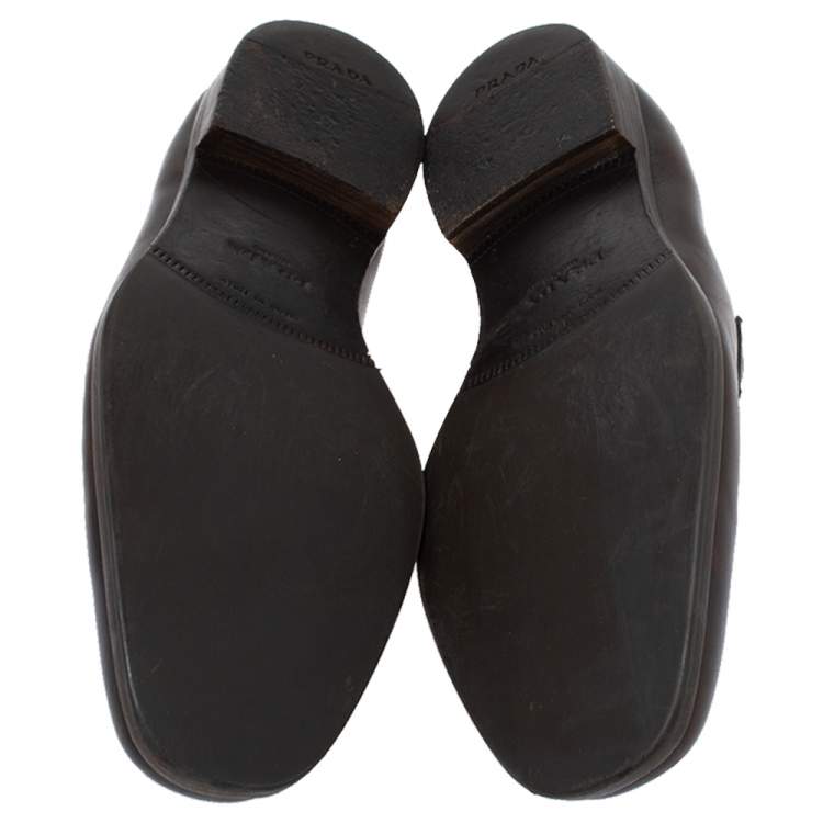 مملوكة مسبقًا Prada Ombre Brown Leather Penny Slip On Loafers Size 41