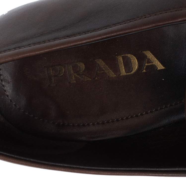 مملوكة مسبقًا Prada Ombre Brown Leather Penny Slip On Loafers Size 41