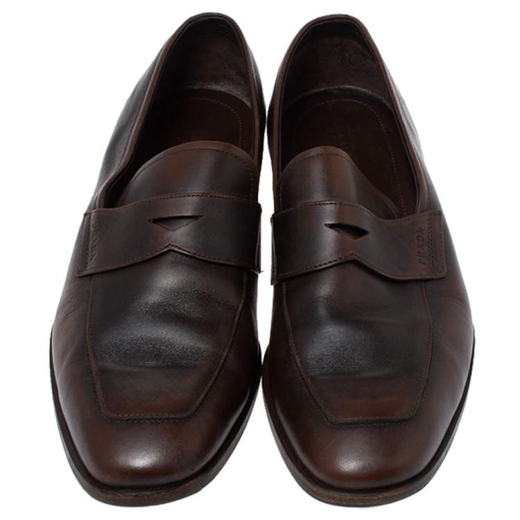 مملوكة مسبقًا Prada Ombre Brown Leather Penny Slip On Loafers Size 41
