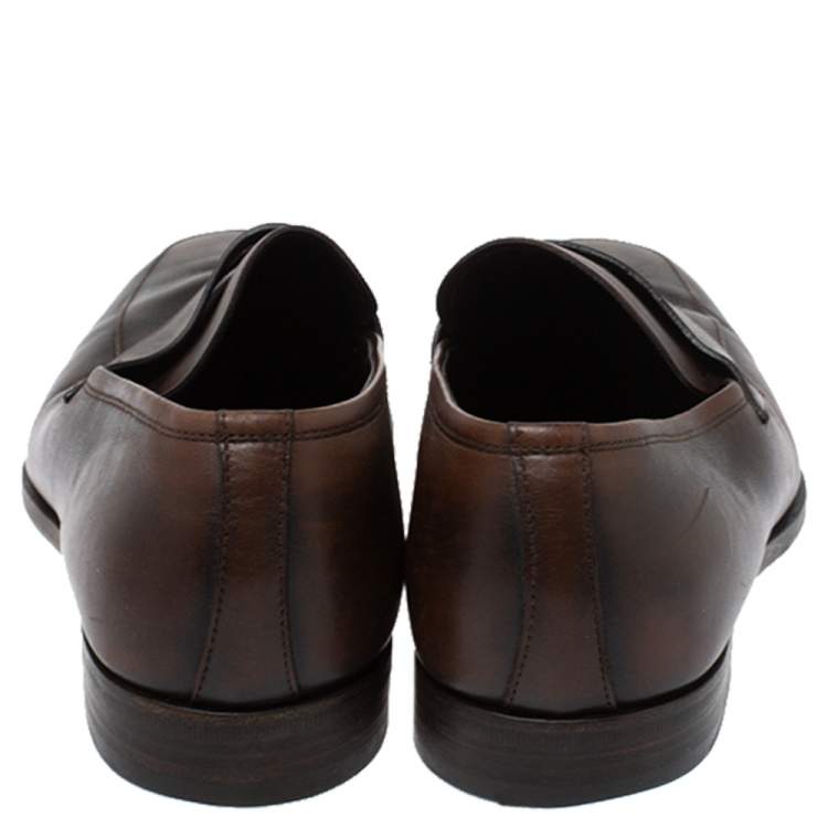 مملوكة مسبقًا Prada Ombre Brown Leather Penny Slip On Loafers Size 41