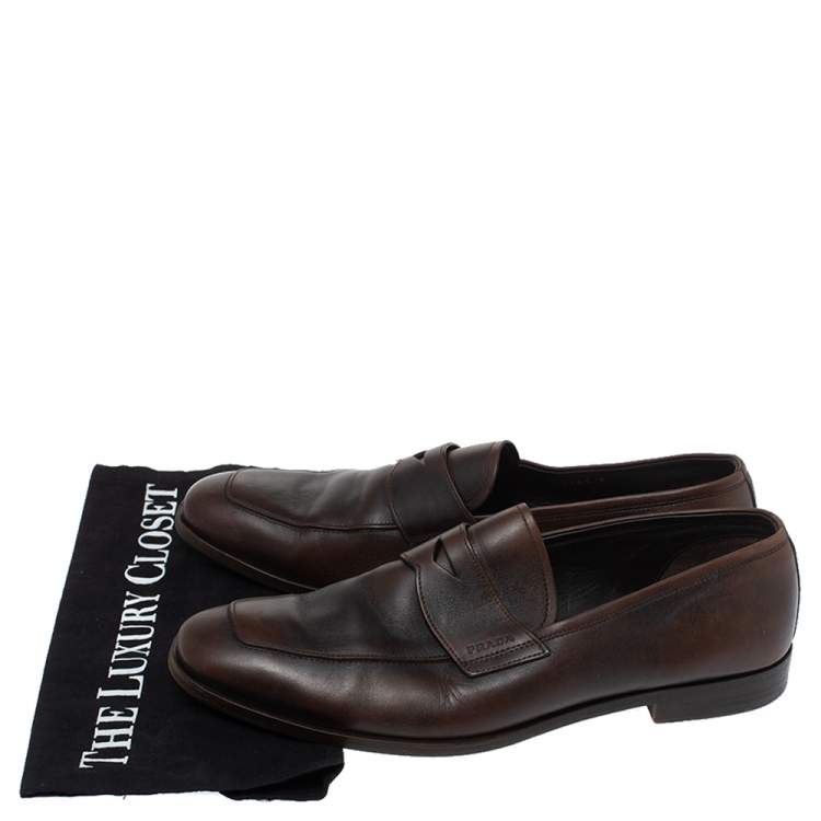 مملوكة مسبقًا Prada Ombre Brown Leather Penny Slip On Loafers Size 41