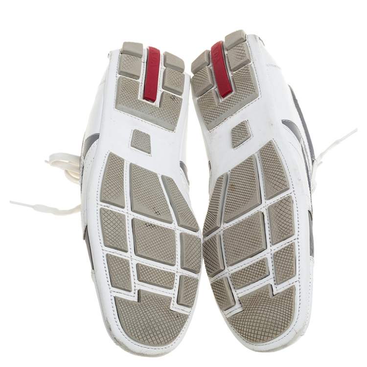 Pre Owned Prada White/Grey Leather and Nylon Low Top Sneakers Size 42
