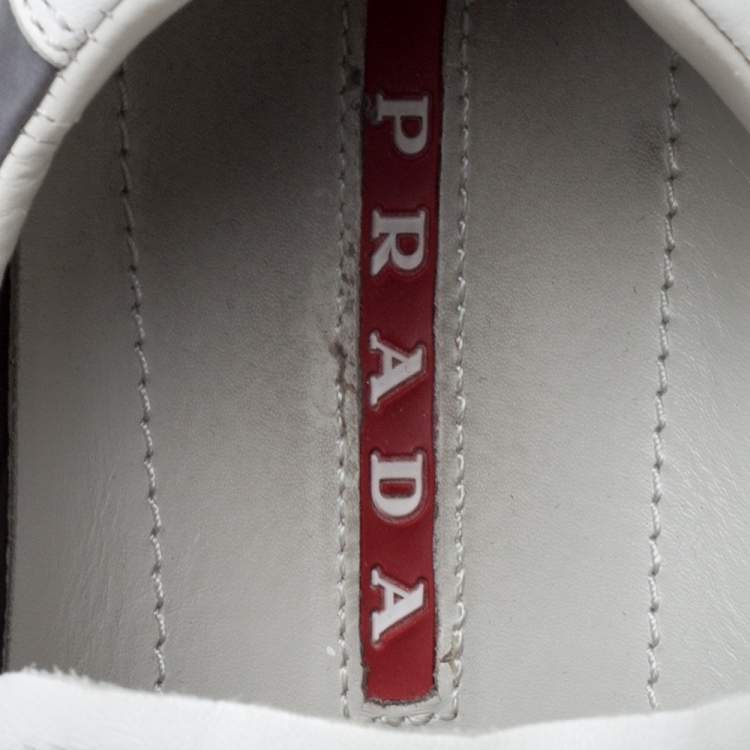 Pre Owned Prada White/Grey Leather and Nylon Low Top Sneakers Size 42