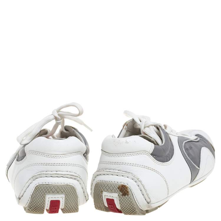 Pre Owned Prada White/Grey Leather and Nylon Low Top Sneakers Size 42