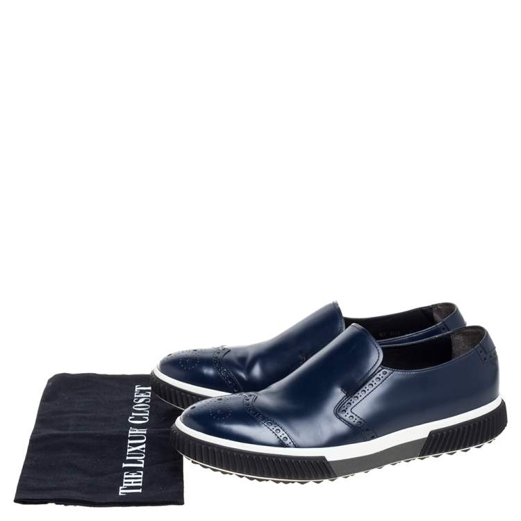 Pre Owned Prada Blue Leather Brogue Slip -On Sneakers Size 44