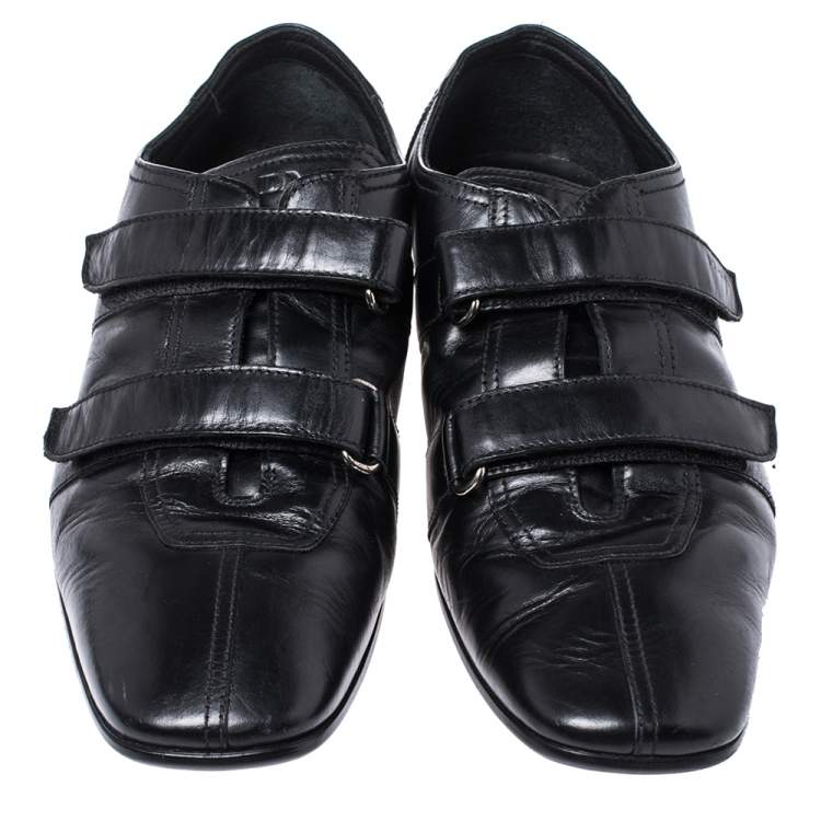 Pre Owned Prada Black Leather Velcro Loafers Size 43