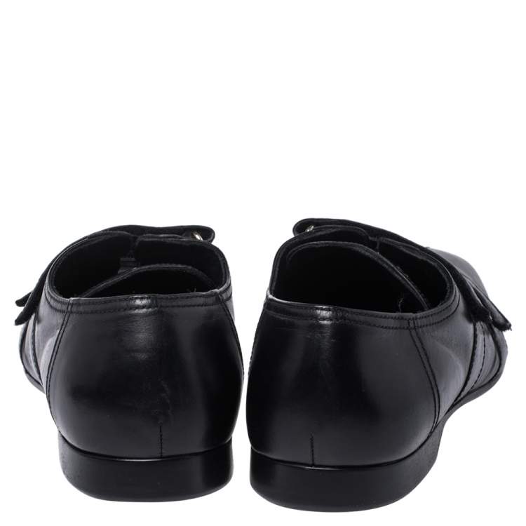 Pre Owned Prada Black Leather Velcro Loafers Size 43