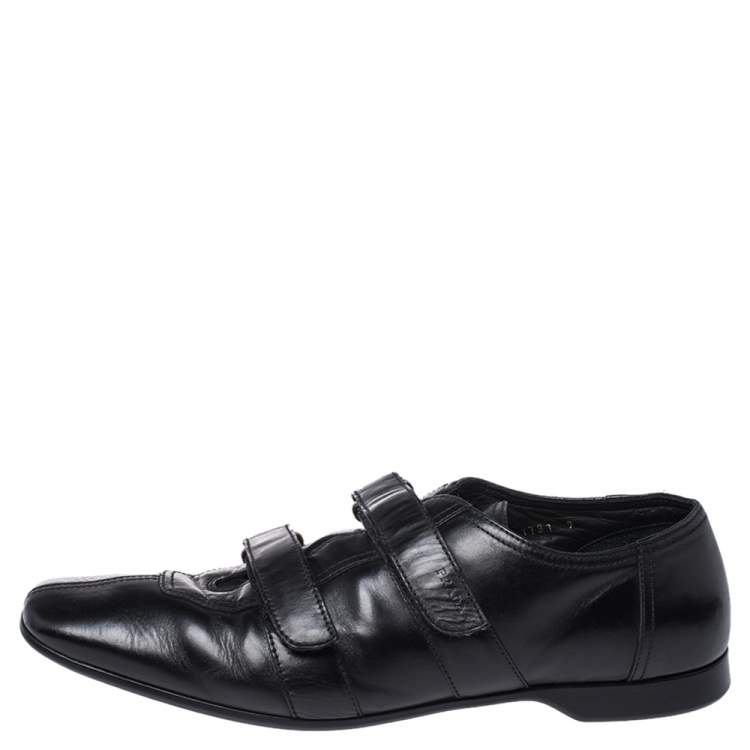 Pre Owned Prada Black Leather Velcro Loafers Size 43