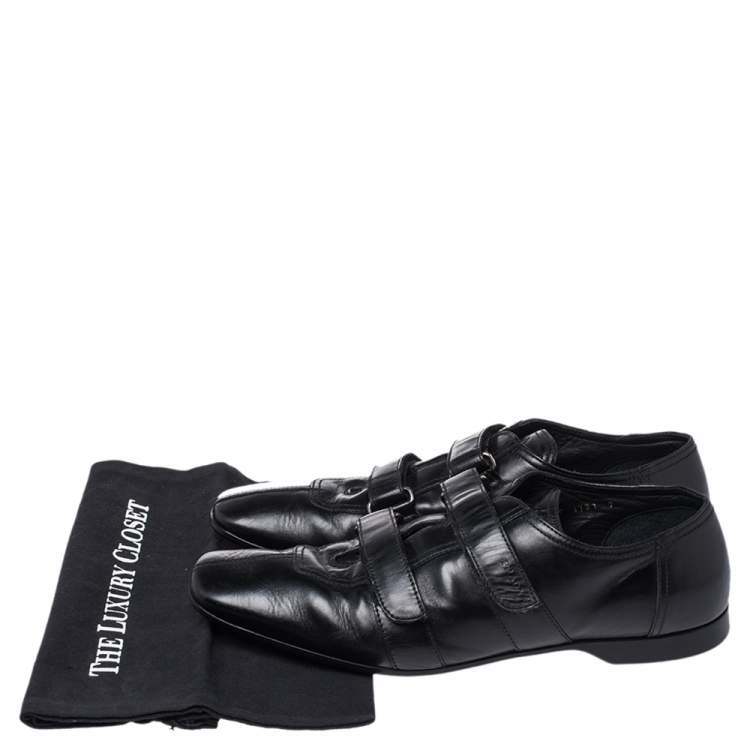 Pre Owned Prada Black Leather Velcro Loafers Size 43