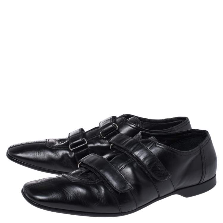 Pre Owned Prada Black Leather Velcro Loafers Size 43