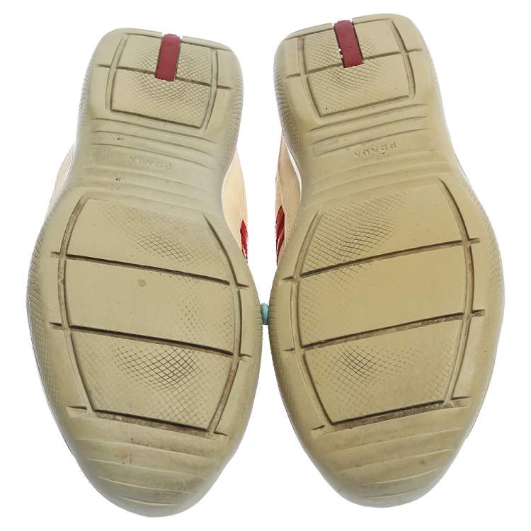 مملوكة مسبقًا Prada Beige Perforated Leather And Suede Low Top Sneakers Size 46