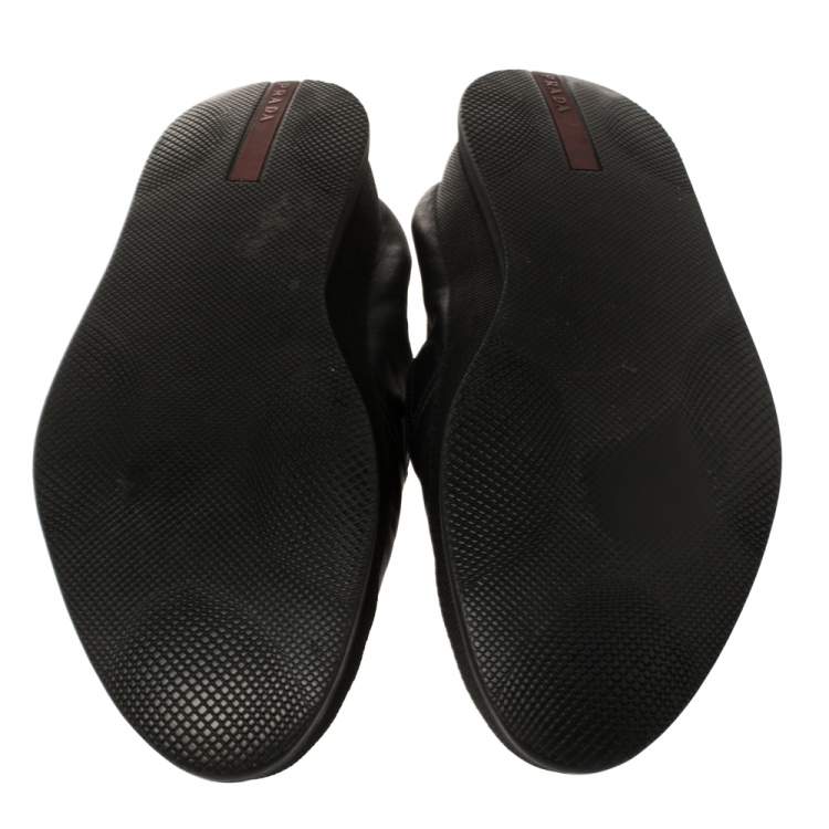 Pre Owned Prada Black Leather San Tropez Slip On Sneakers Size 46