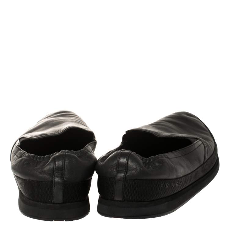 Pre Owned Prada Black Leather San Tropez Slip On Sneakers Size 46