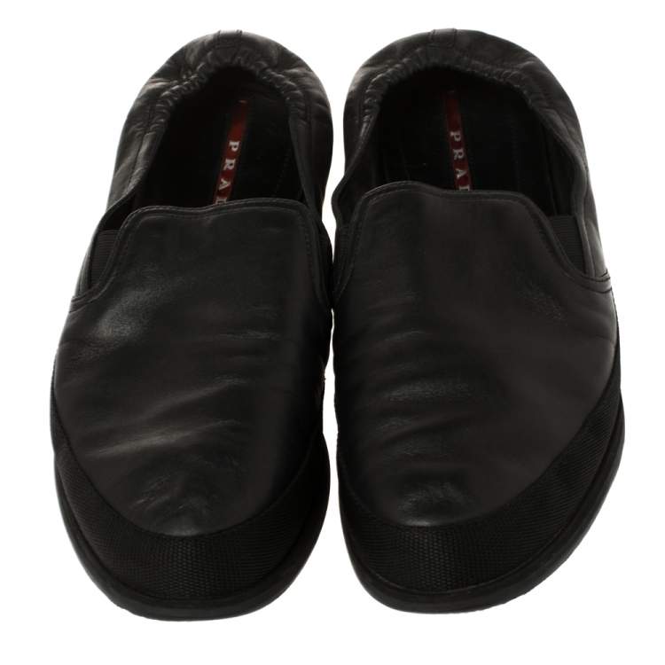 Pre Owned Prada Black Leather San Tropez Slip On Sneakers Size 46