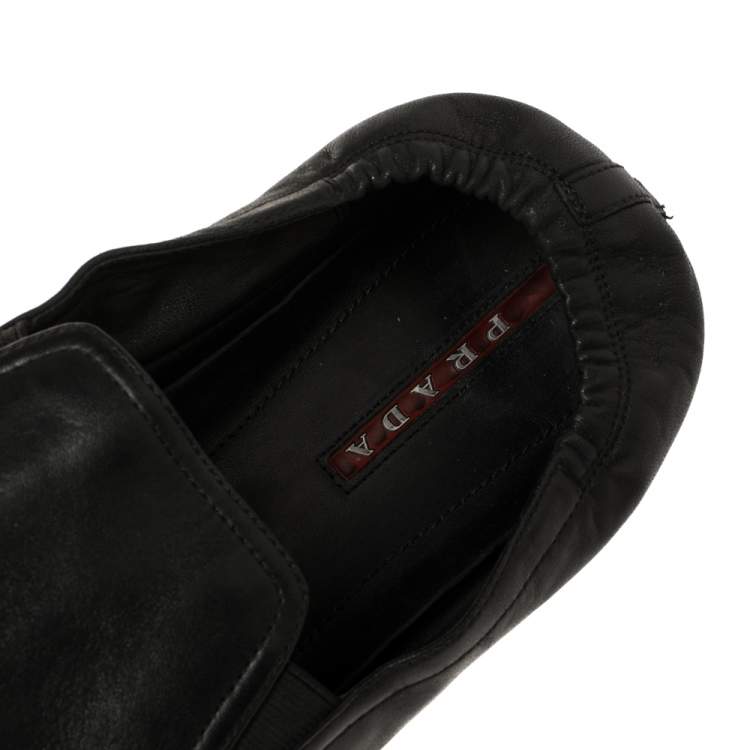 Pre Owned Prada Black Leather San Tropez Slip On Sneakers Size 46