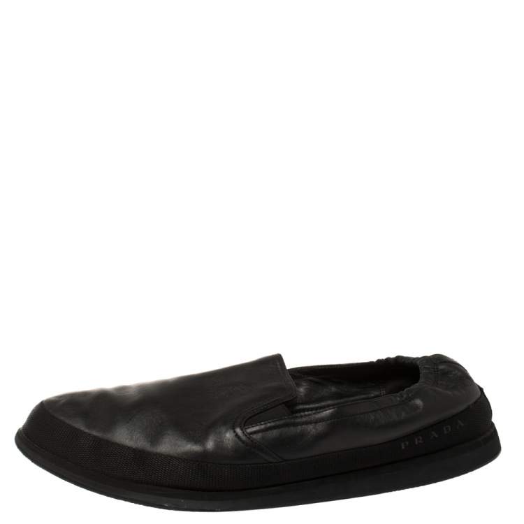 Pre Owned Prada Black Leather San Tropez Slip On Sneakers Size 46
