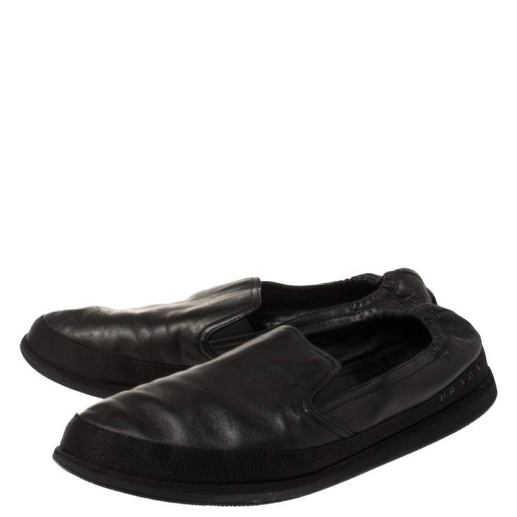 Pre Owned Prada Black Leather San Tropez Slip On Sneakers Size 46