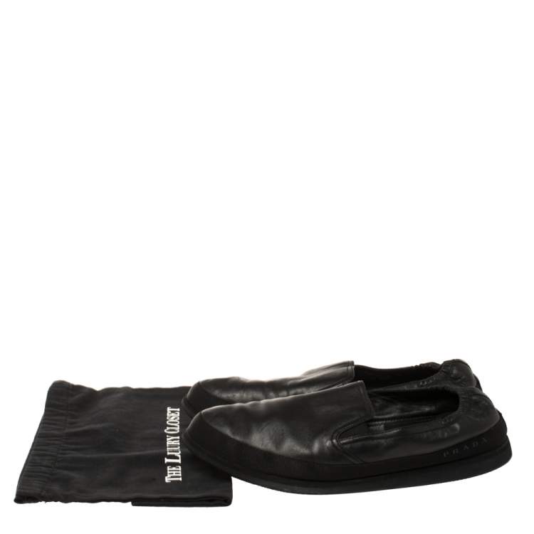 Pre Owned Prada Black Leather San Tropez Slip On Sneakers Size 46