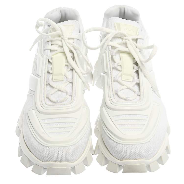 Pre Owned Prada White Mesh And Rubber Cloudbust Thunder Low Top Sneakers Size 45.5