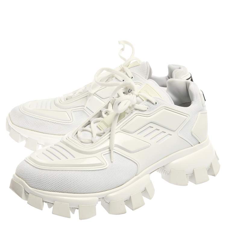Pre Owned Prada White Mesh And Rubber Cloudbust Thunder Low Top Sneakers Size 45.5