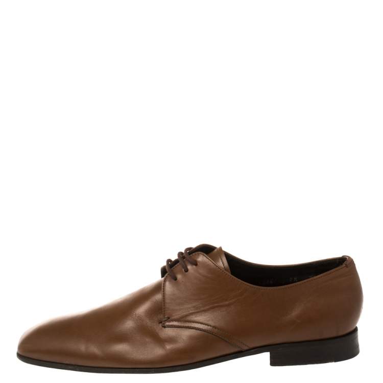 مملوكة مسبقًا Prada Brown Leather Lace Up Oxfords Size 41.5