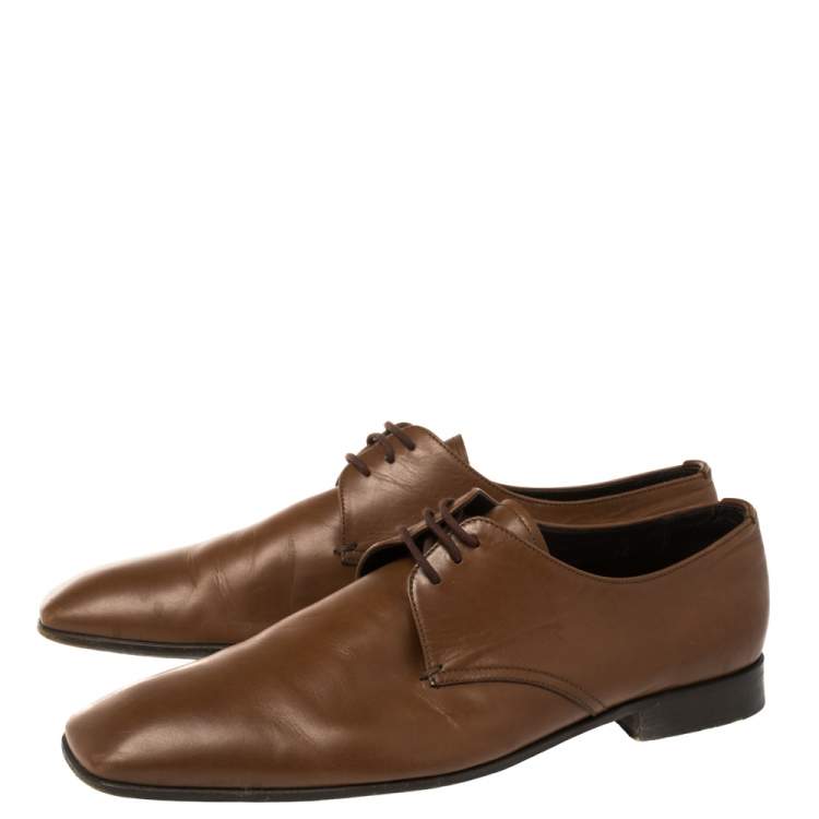 مملوكة مسبقًا Prada Brown Leather Lace Up Oxfords Size 41.5